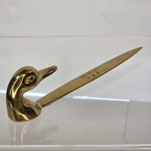 Vintage Solid Brass Duck Head Letter Opener Collector Monogrammed BBA - Picture 6 of 8